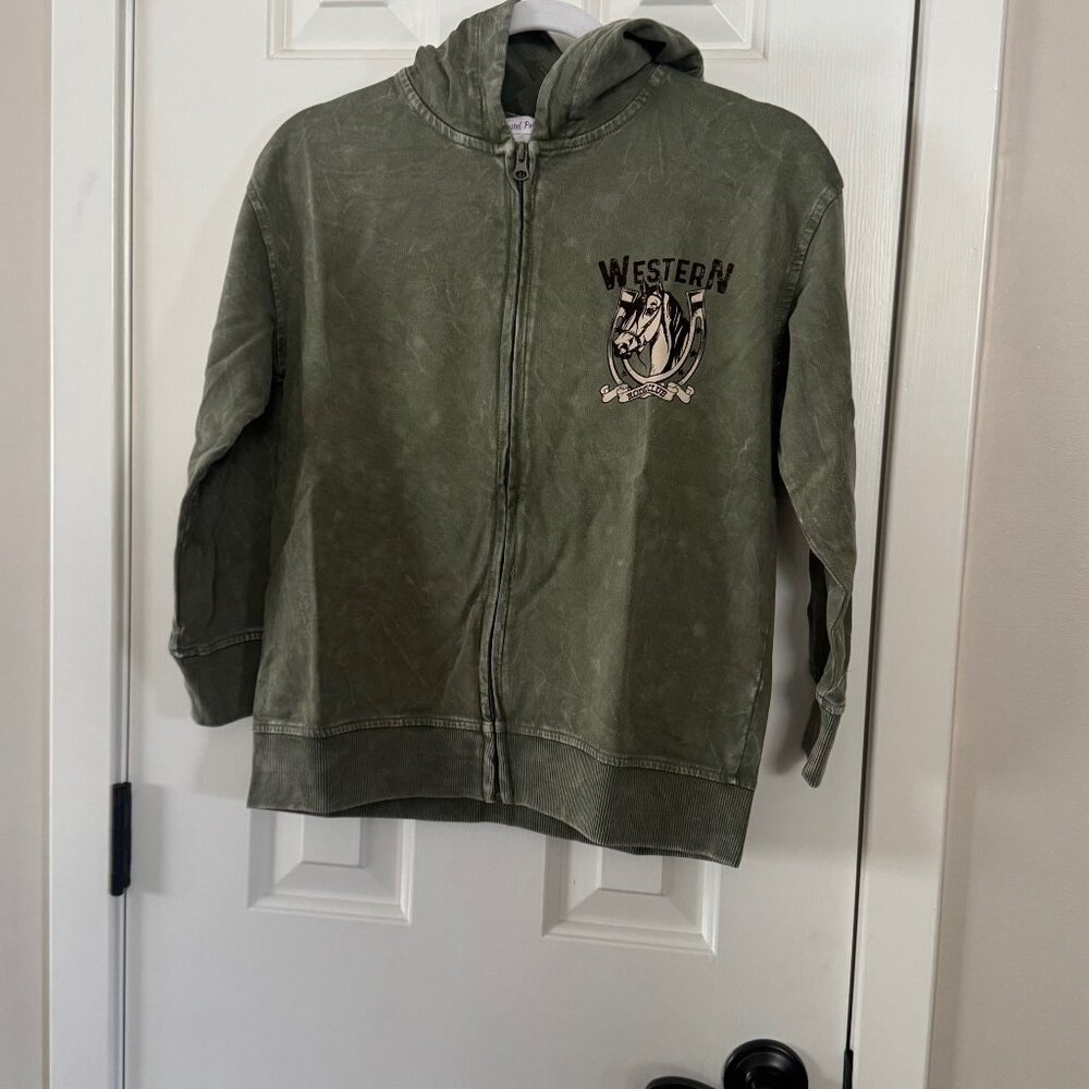 Pastel Palette Girls Olive Green Zip Up Hoodie Western Rodeo Club Size Large